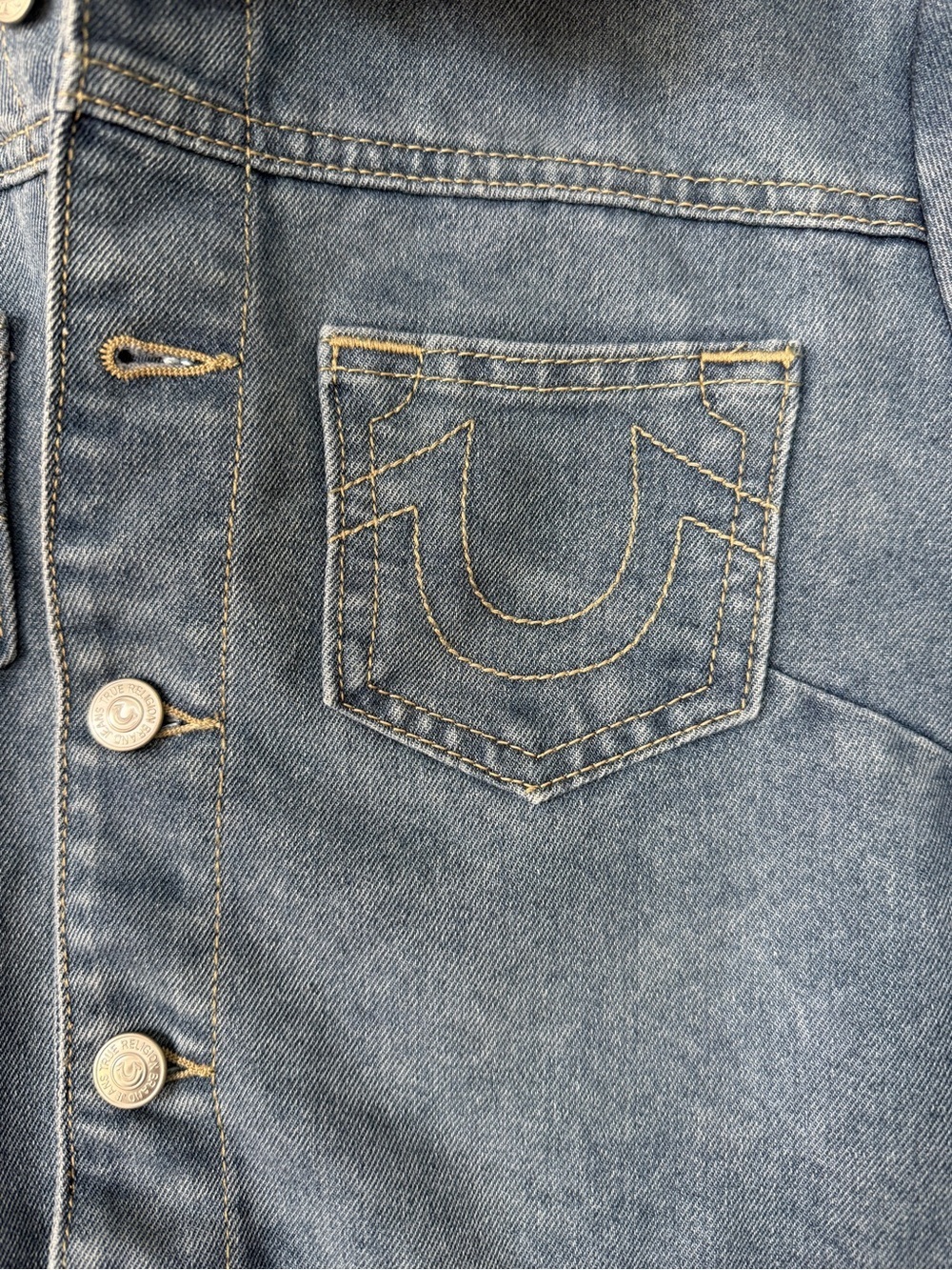 NWT True Religion Medium Denim Short-Sleeve Button-Front Mini Dress - Picture 7 of 8